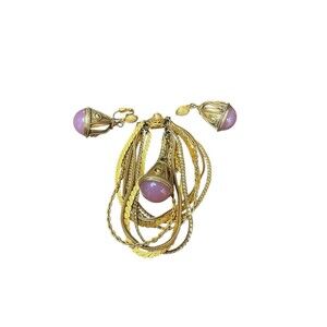 Vintage Estate Pink Moonstone Bracelet Earrings Set Dangle Gold Tone Unmarked